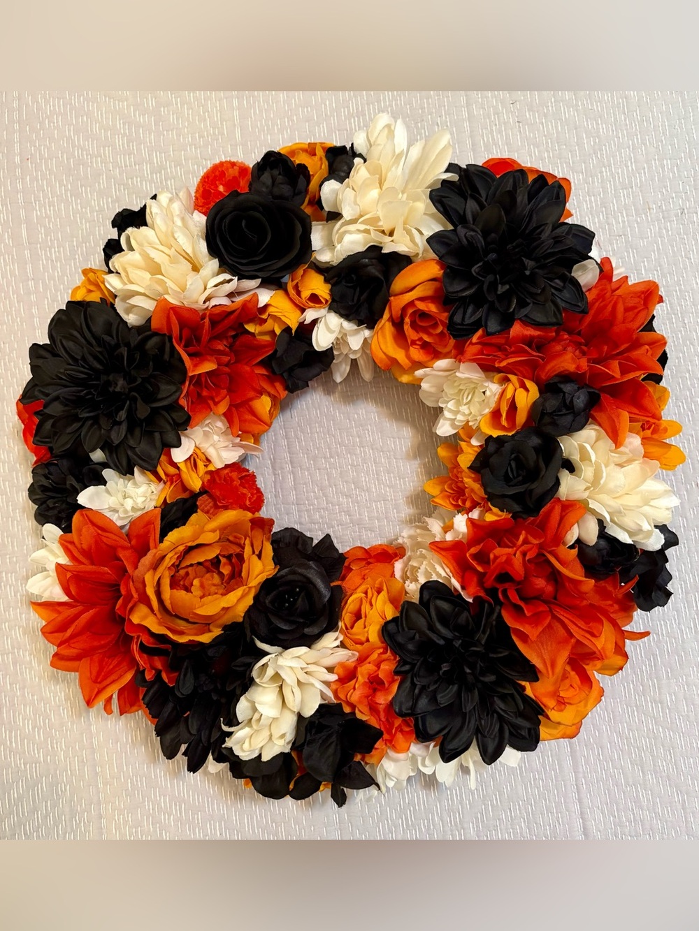 Orange black & white floral wreath